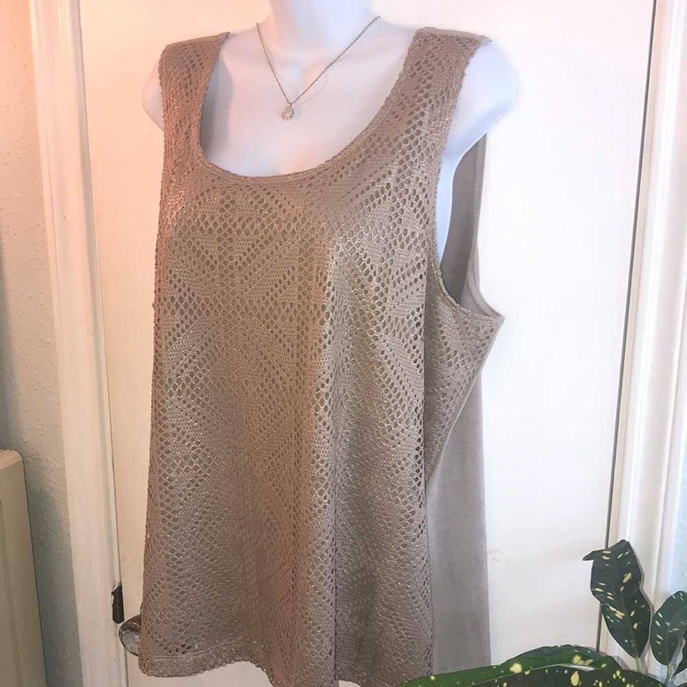 NWT Chico’s Travelers Crochet Shimmer Tank Top Size 3/XL Mojave Sand